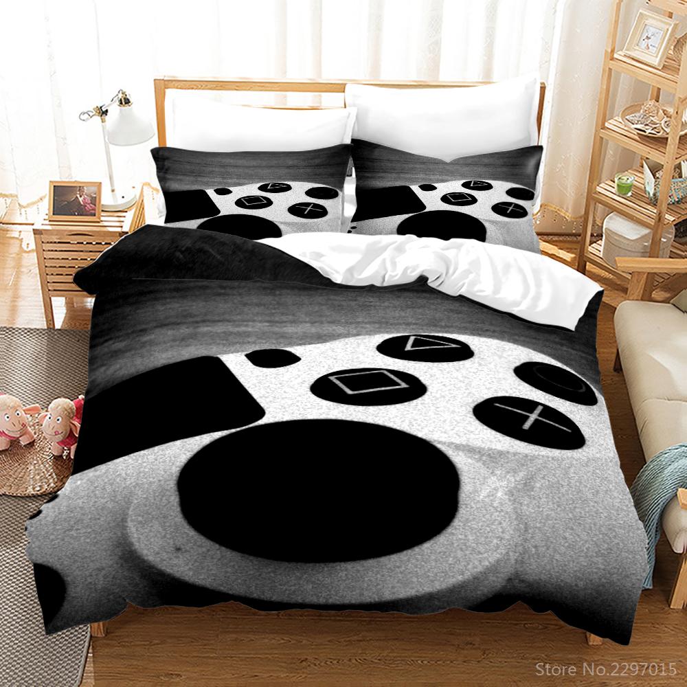 Svart Spel Spelkontroll Mönster Sängkläder Set Tecknad Vuxna Barn Pojkar Gamer Påslakan Set med Örngott Dubbel Full Queen King Size