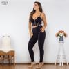 Shascullfites Melody Body Shaper Set Black Cotton Zipper Push Up Top High Waist Butt Lift Leggings Elegant Women's Sets