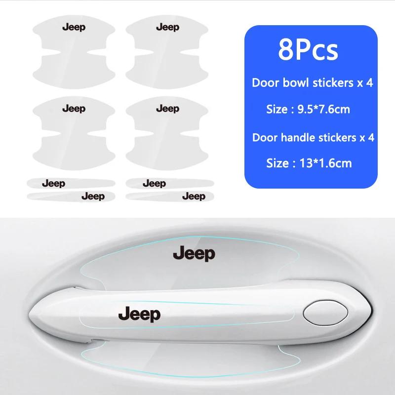 

For Jeep 8Pcs TPU Car Door Bowl Anti-scratch Sticker Decals Accessories For Jeep Grand Cherokee Wrangler JK Gladiator Compass