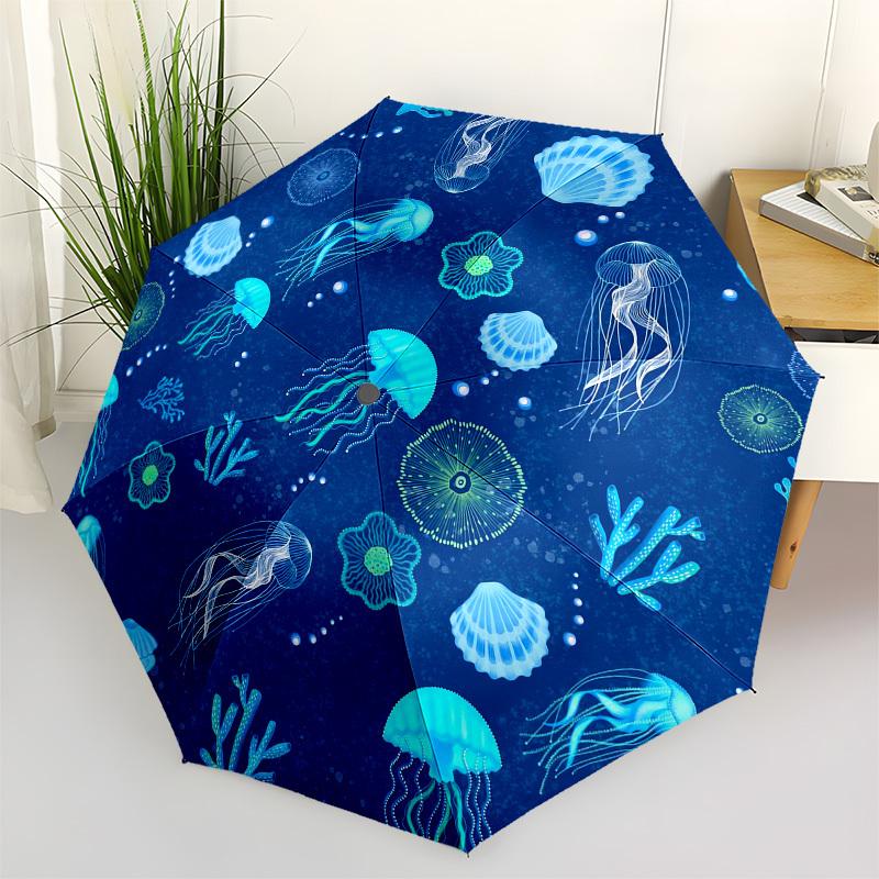 1pc Oceanic Marine Life Illustration Umbrella with Plastic Handle,Vibrant Cartoon Pattern,Multi-functional UmbrellaPT272