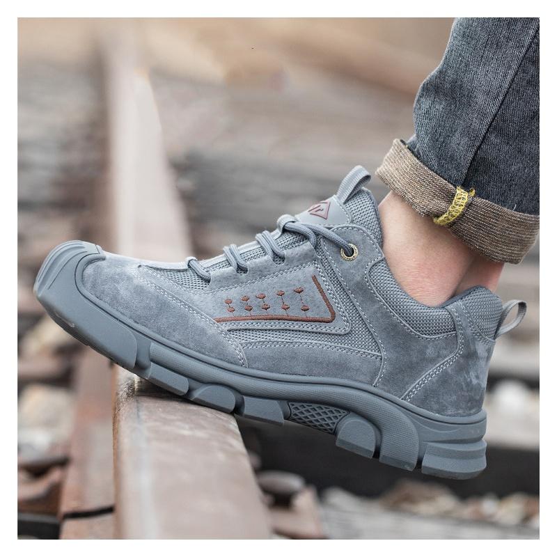 men fashion breathable steel toe caps work safety shoes cow suede leather safe boots worker security sneakers protect footwear