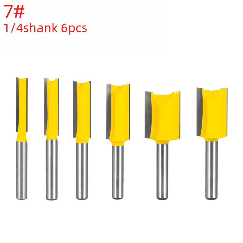 6-Piece Yellow Router Bit Set for Woodworking: Straight, Trimming, Grooving, and Engraving Bits