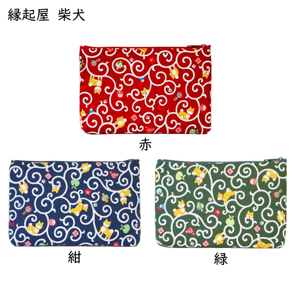 Made In Shiba Inu Arabesque Cotton 19cm X Flat Red Kyosuke, Japan, Pouch, 12.5cm, Small, Pouch,