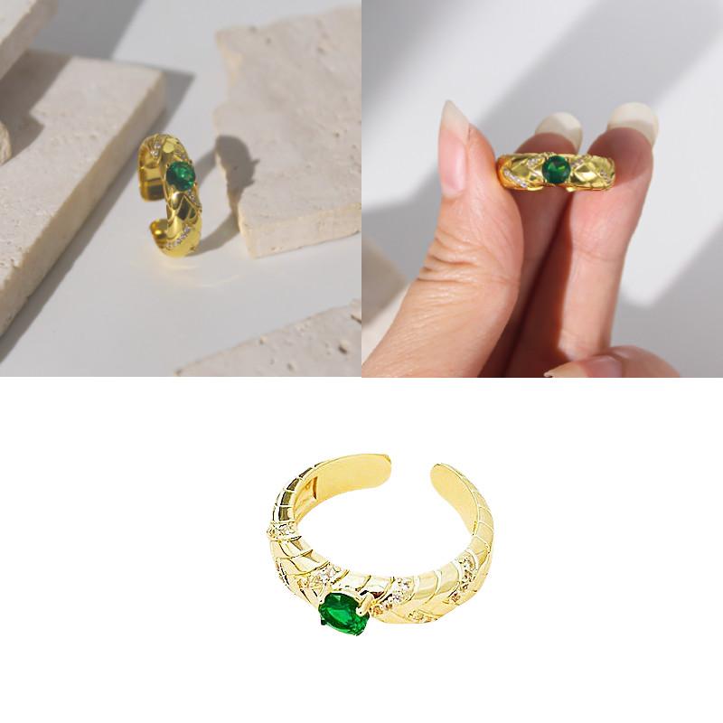 Unique Vintage Style Green Zircon Ring For Women Fashionable Adjustable Copper Jewelry