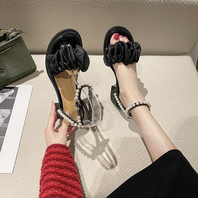 

модные женские босоножки на каблуке модные женские туфли средней длины 2024 года с пряжкой на ремешке среднего размера для девочек роскошные бежевые новые ретро-гладиаторы удобные низкие колодки 40 чёрный