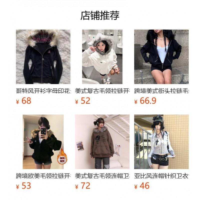 Womens Y2K Zip-Up Hoodie Faux Fur Trim Letter Print Thick Fleece Casual Loose Cardigan