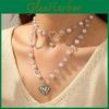 Artificial Pearl Pendant Necklace For Women With Heart Charm Geometric Design Summer