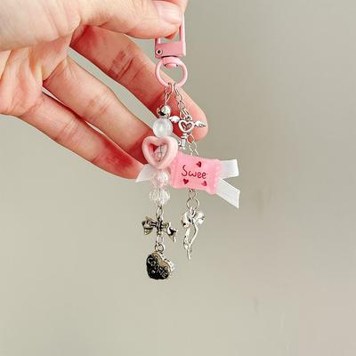 Y2K Heart Candy Key Chain Love Beads Phone Pendant Headphone Case Charm Bag Decor Car Key Ring