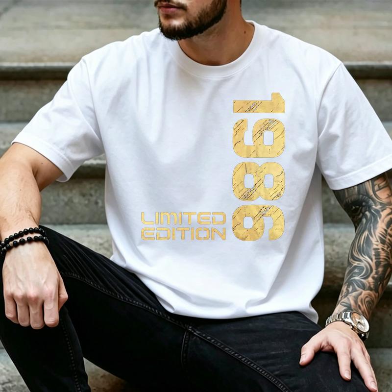Retro Abgenutzter Kreis 1986 Klassisches Grafik-T-Shirt Unisex Vintage 40. Geburtstag Lässig Kurzarm Streetwear T-Shirt