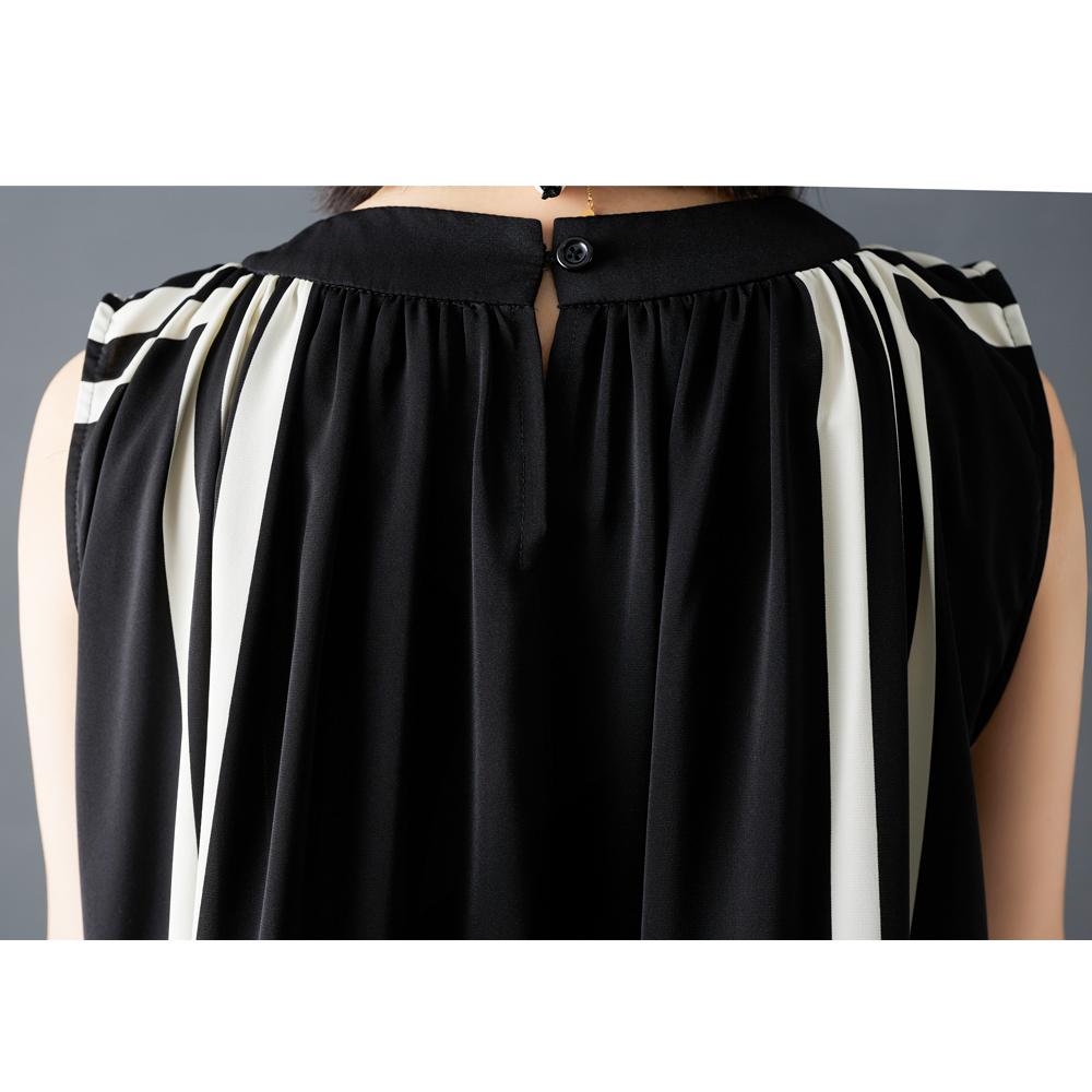 DIMANAF 2026 New Summer Plus Size Women Shirts Tees Casual Loose Blouse Button Sleeveless Lady Tops Pleated Print