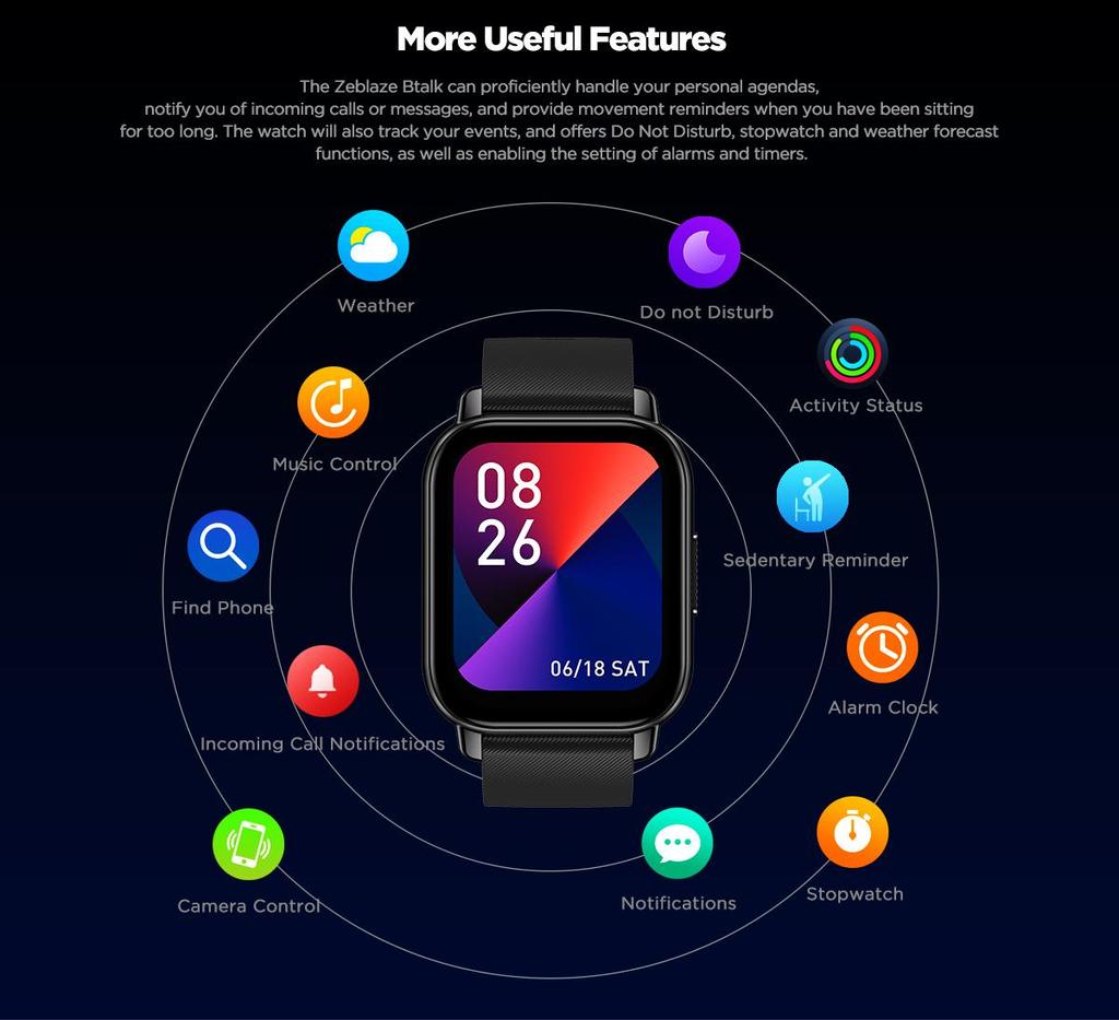 Zeblaze Btalk Smart Watch 1.86 Inch Large Color Display Voice Calling Health and Fitness Smartwatch For Men