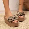 Women's Wedge Slippers Leopard Print Bow Tie Waterproof Platform  Slippers Outdoor Leisure Large Size Summer Zapatillas De Mujer