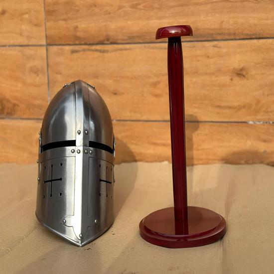 Crusader Helmet Medieval Knight Armor Helmet with Stand LARP Cosplay Halloween Costume Best Gift Halloween Fathersday Gift