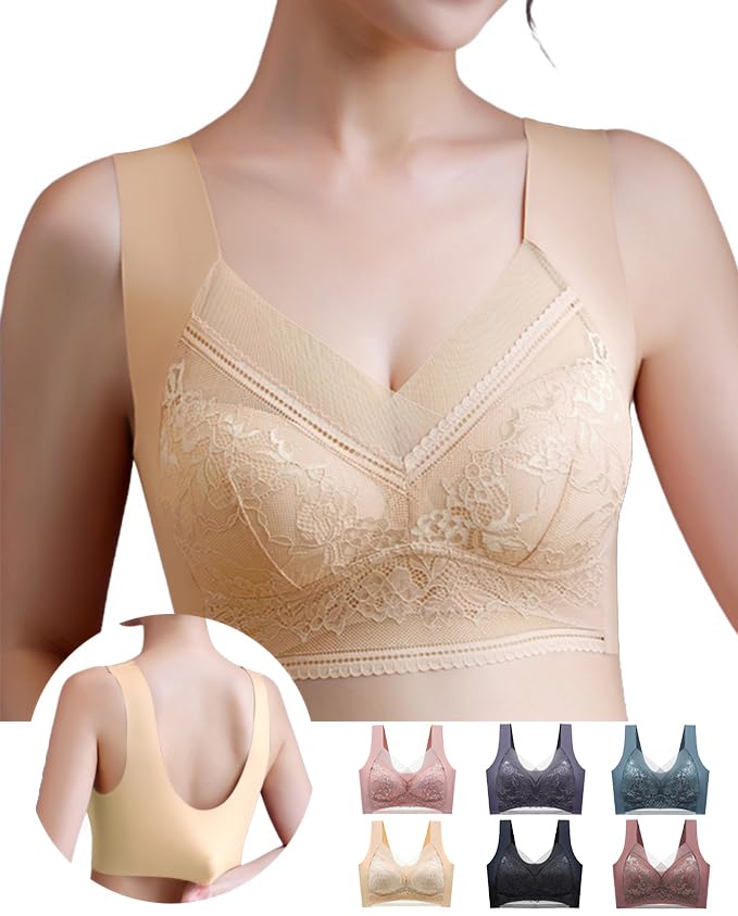 

Ночной Большой Визуально Уменьшающий Бюстгальтер, Который Делает Вашу Грудь Визуально Меньше, Бюстгальтер, Который Делает Большую Грудь Визуально Бесшовной, Высокий Бок, Мягкий, Отличный для Сна, Нежный к бежевый