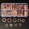 200pcs Copper Washer Gasket Nut and Bolt Set Flat Ring Seal Assortment Kit with Box M5 M14 Electrical Woodworking