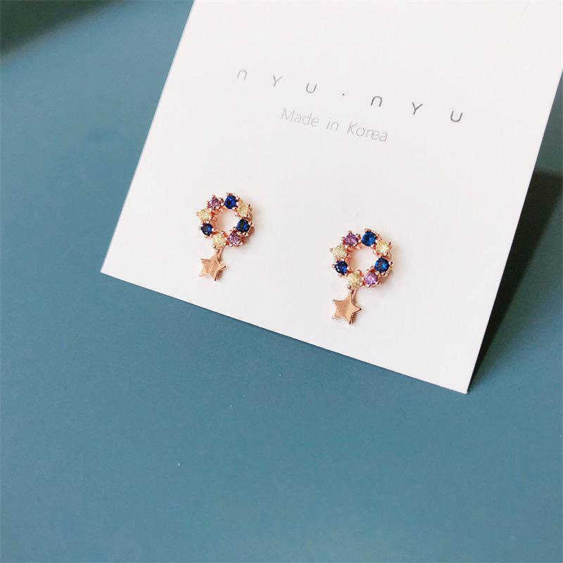 S925 Silver Korean Star Stud Earrings: Fresh, Colorful, Sweet Five-Pointed, Hollow Star Design, Perfect for Christmas.