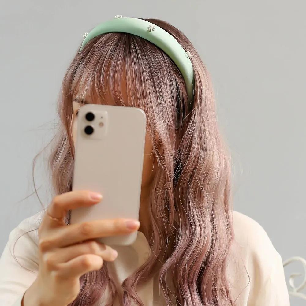 Thick Headband Daily Headband Angel Shushu Satin Pearl Volume Hairband Mint Vidastory