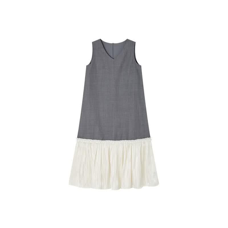 Demana Summer Color Block A-Line Sleeveless Midi Dress