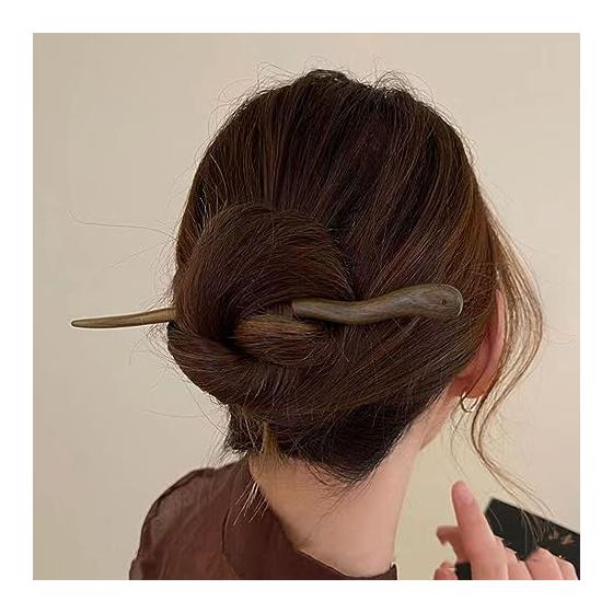 LALAFINA 4-Piece Wooden Hair Sticks, 6.7 Inch, Japanese Style Hair Accessories for Women, Yukata, Kimono, Hair Ornaments, Gift Idea, Natural Wood,