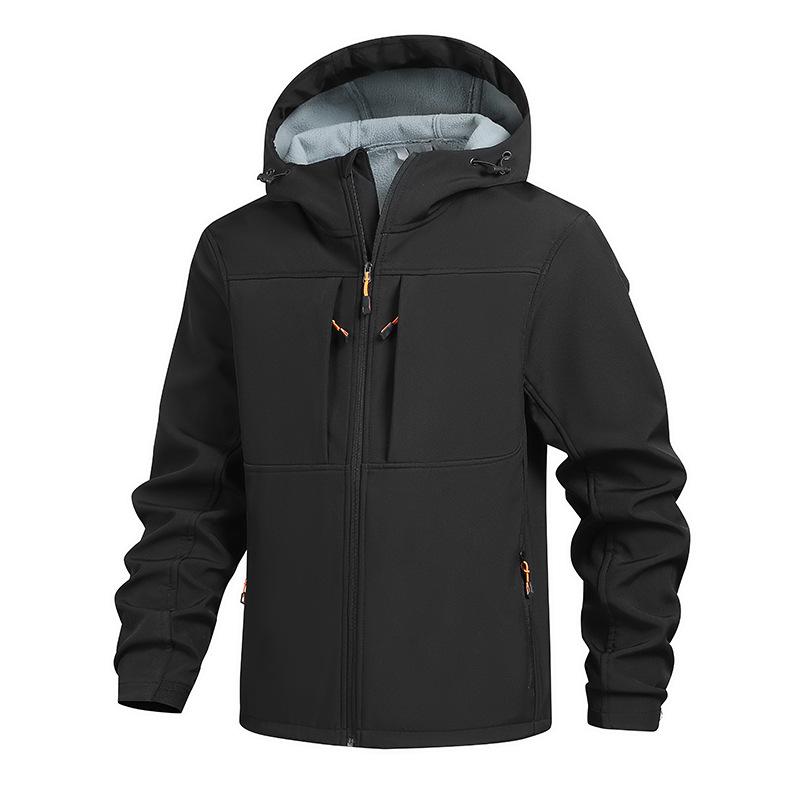 Men's Lightweight Softshell Jacket Fall Winter Fleece Lined Hooded Waterproof Hiking Outdoor Jackets Hooded Coats for Men Work Jacket with Pockets
