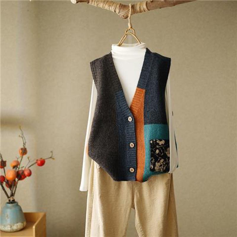 Retro Knitted Vest Cardigan Autumn Winter Loose Small Sweater Tank Women Outwear Sweater