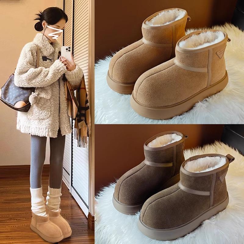 Short Snow Boots Women's Thick Soles Increase In Height 2025 Winter New Korean Version Waterproof Thickened Cotton Shoes Warm and Velvet Short Boots