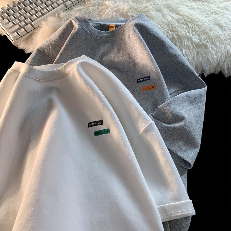 Men's Oversized American Retro Short-Sleeve T-Shirt with Small Collar - Trendy Summer Cotton Style