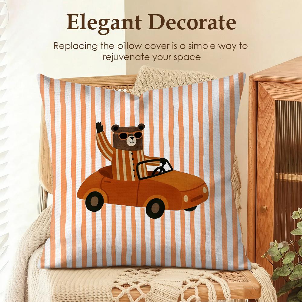 Cute Funny Animal Ins Cartoon Cushion Cover Natural Linen Organic Fabric DoubleSided Printing Sofa Home Decor Gift Pillow Case