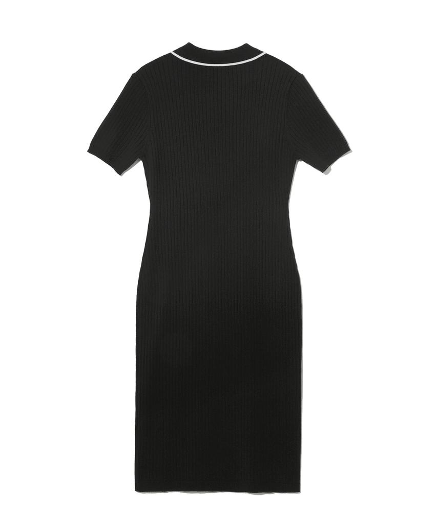 Yale Slit Neck Half Sleeve Knit Dress_Black