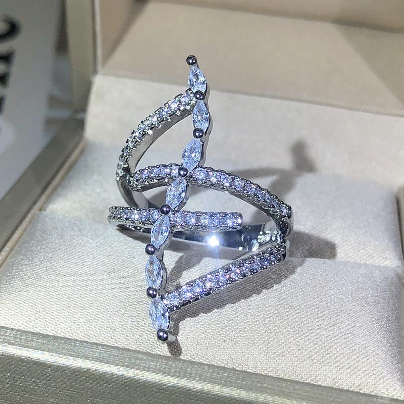 Creative French design zircon big ring ladies  sterling copper winding water drop ring Christmas gift New