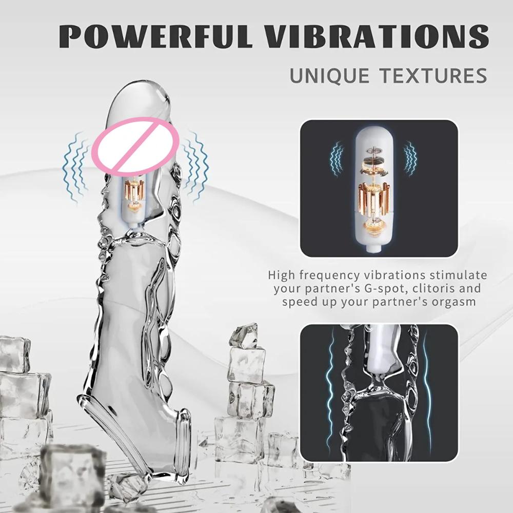 Reusable Penis Sleeve with Vibrator Penis Ring 19cm Clear Cock Ring Extender Soft Dick Enlarger for Couples Reusable Condoms