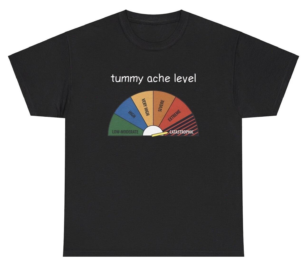 Tummy Ache Level Catastrophic T Shirt Funny My Tummy Hurts Silly Meme Gift Tee L