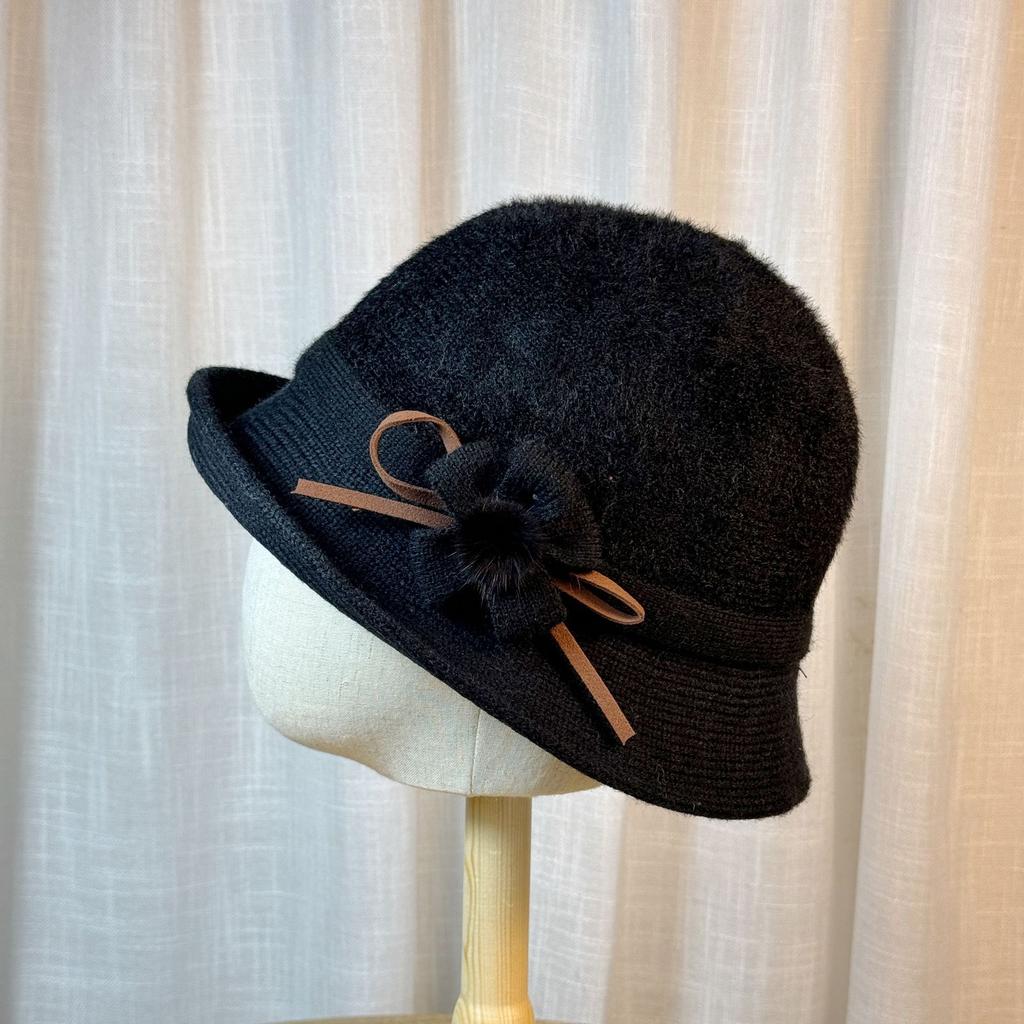Hat Female Autumn and Winter Pick-up Mink Basin Hat Middle-aged and Elderly Mother Elegant Top Hat Fashion Flower Hairball Fisherman Hat