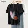 Tachi Women's Square Neck Heart Print Short Sleeve T-shirt
