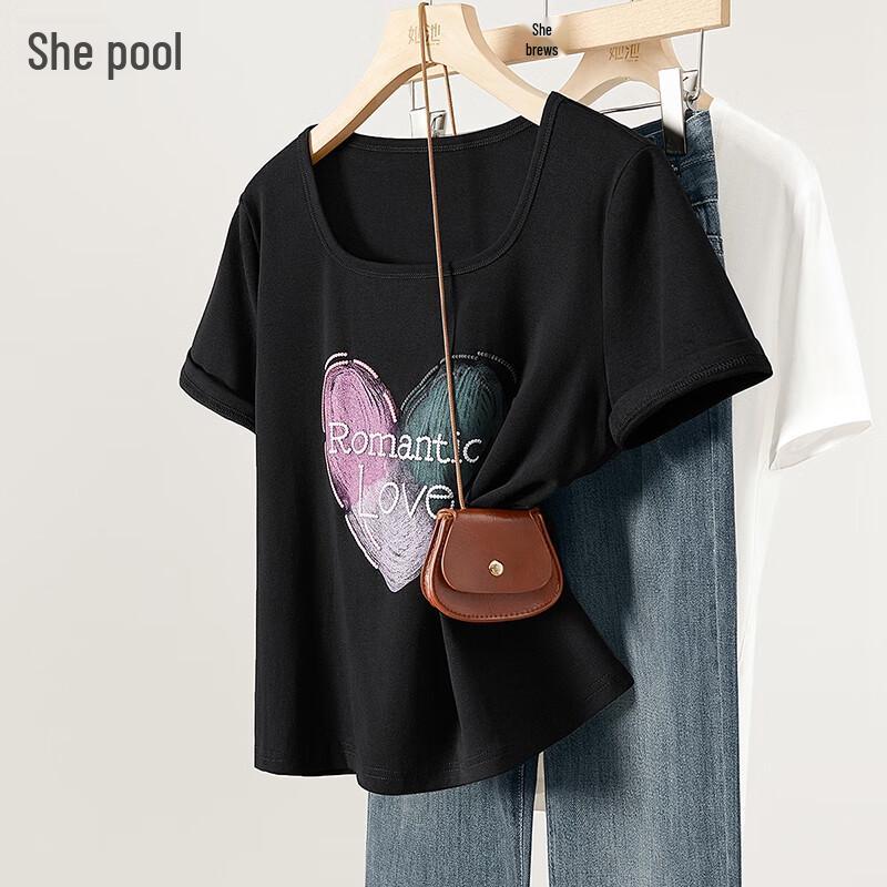 Tachi Women s Square Neck Heart Print Short Sleeve T-shirt L