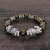 Gifts Black Cuff Bangle Good Luck Buddhism Bead Feng Shui Obsidian Wristband Silver PiXiu Bracelet