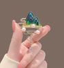 Vintage Chinese Style Round Landscape Painting Brooch for Women Mountain Shaped Tassel Rhinestone Lapel Pins Clothes Accessories