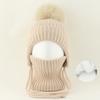 Kids Warm Knitted Hat With Faux Raccoon Fur Pom Matching Scarf Set Winter Cap Boys Girls