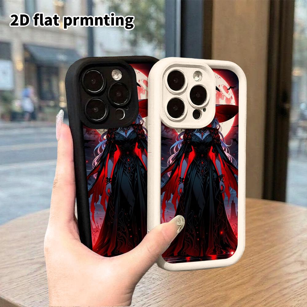 Phone Case: 2D Flat Design Suitable for iPhone 18, 17, 16, 15, 14, 13 Pro Stepped Protective Case, Blood Moon Dark Witch, Christmas and Halloween Gift