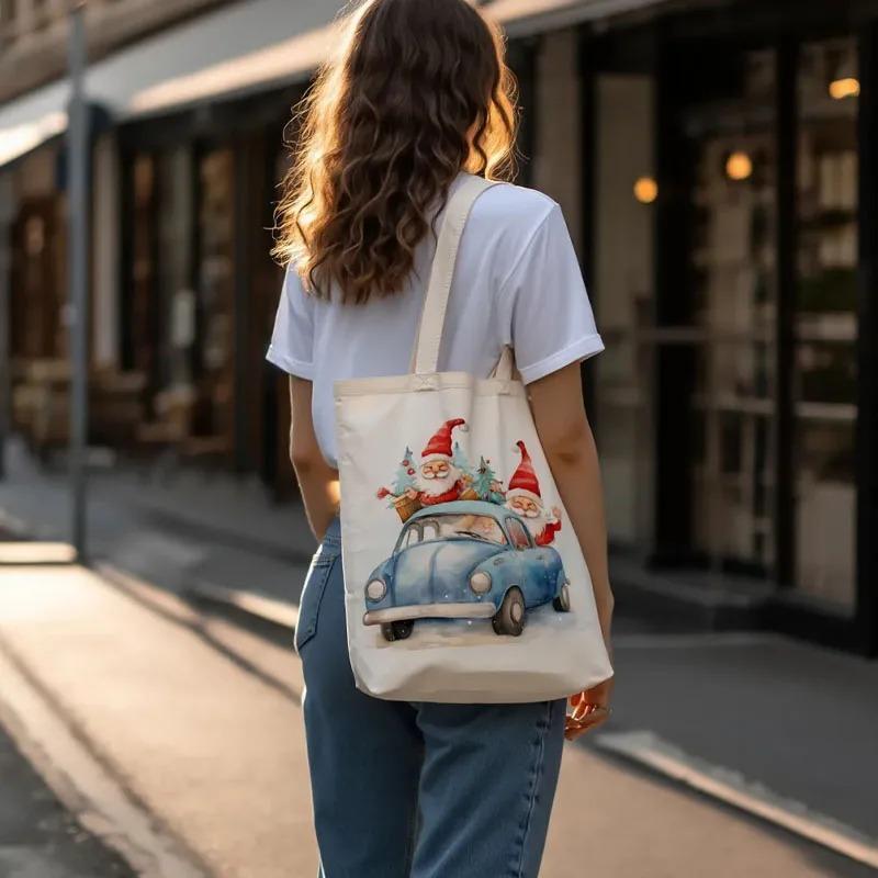 1-5PCS Christmas Shoulder Tote Bag for Women Reusable Zipper Lunch Bag Grocery Shopping Tote Holiday Gift Eco Friendly Carry