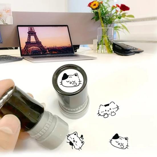 Cat Pattern Stamp with Black Cat Illustrations Seal Compact Creative Portable Stamp for Journals Cards Planners