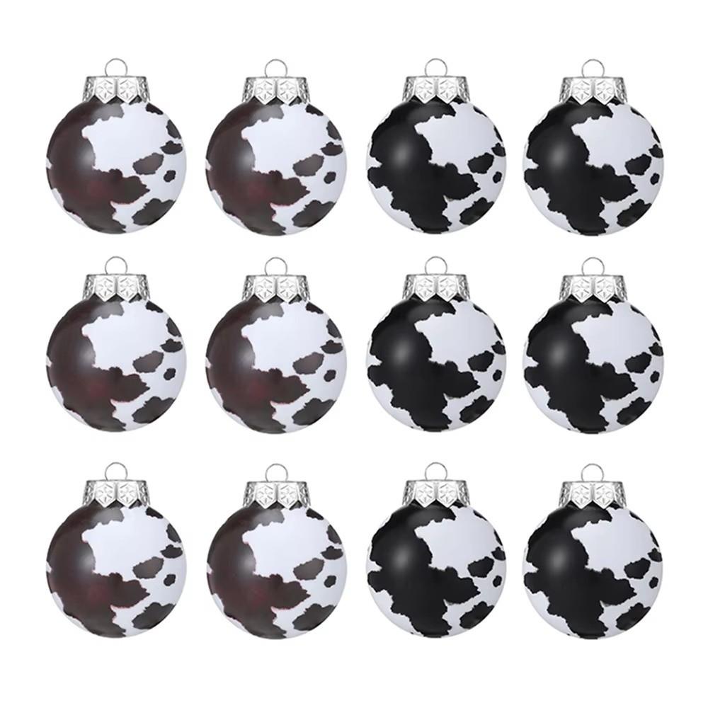 12/24Pcs Cow Print Ball Christmas Tree Ornaments Shatterproof 6CM Christmas Ball DIY Western Cowboy Xmas Tree Hangings Pendant