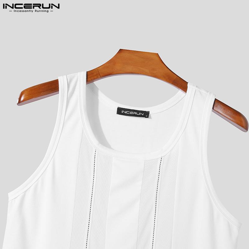 INCERUN Men Sleeveless Patchwork Mesh Sheer Tank Tops See Through Vest