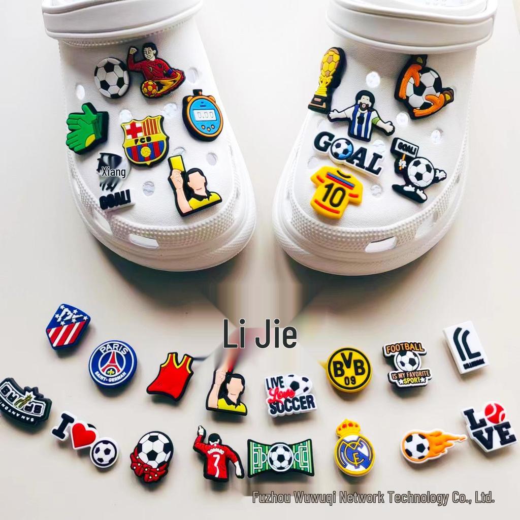 Football Series Croc DIY Removable Shoe Buckles - Soft Rubber Decorations for Clogs