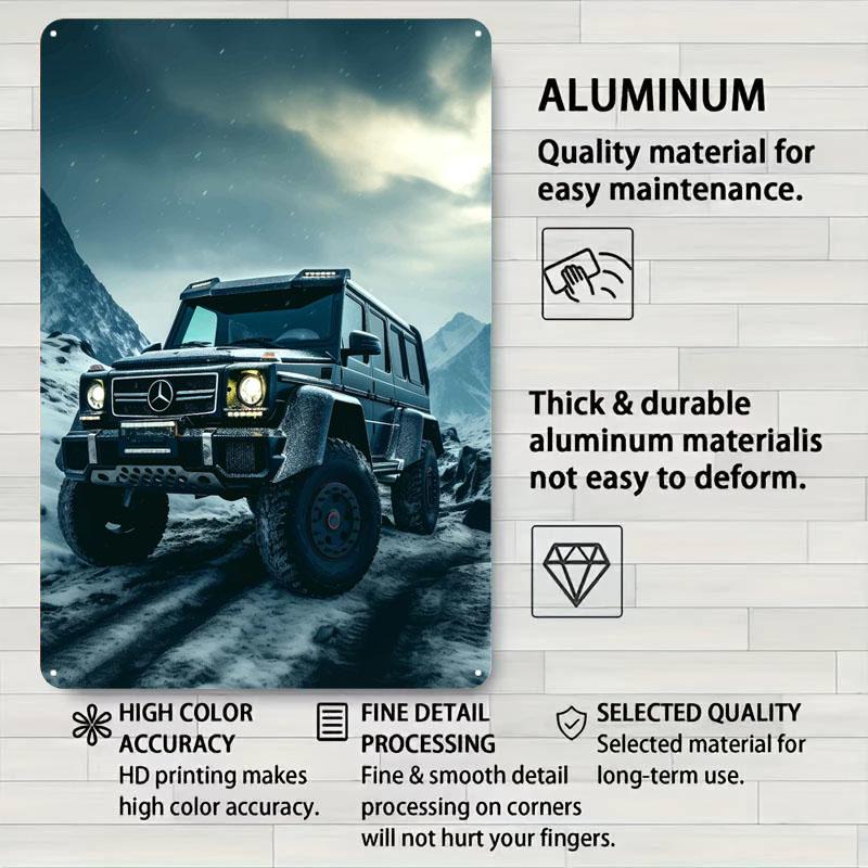 Black Mercedes G-Wagon In Snowy Mountains Metal Signs Car Poster Vintage Home Decor Items Wall Art of Murals Interior Decoration