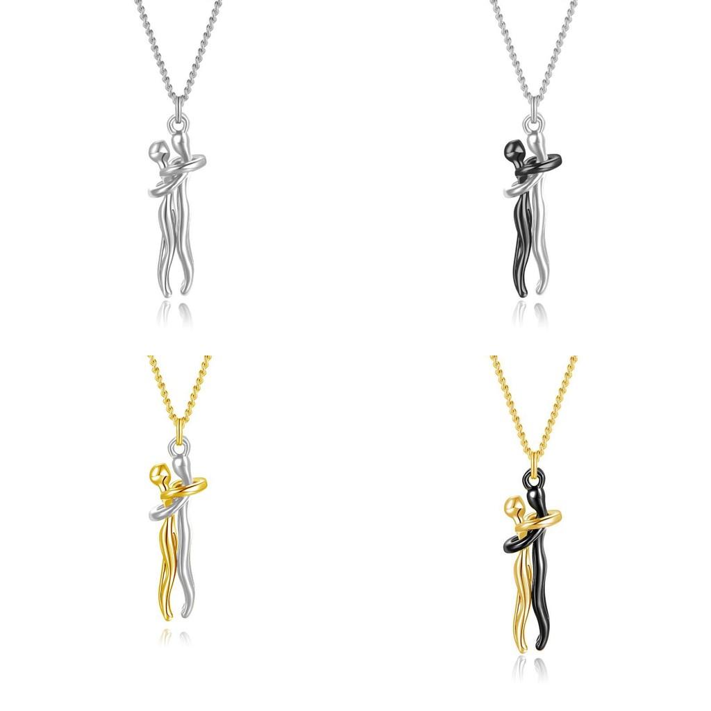 Romantic Couple Embrace Necklace Geometric Design 925 Silver Pendant Necklace