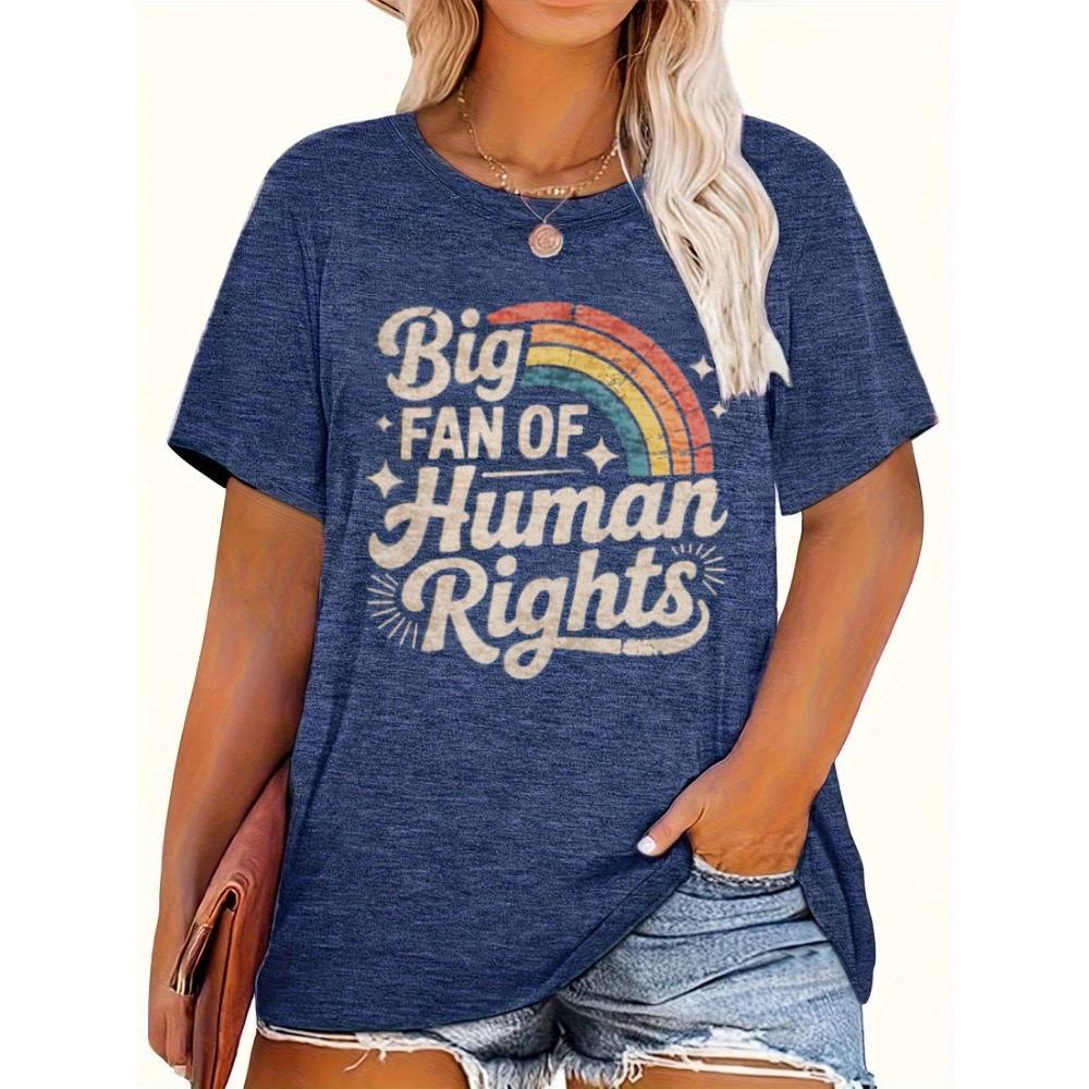 Big Fan Of Human Rights Women s Tee - Retro Rainbow Graphic Blue Top S
