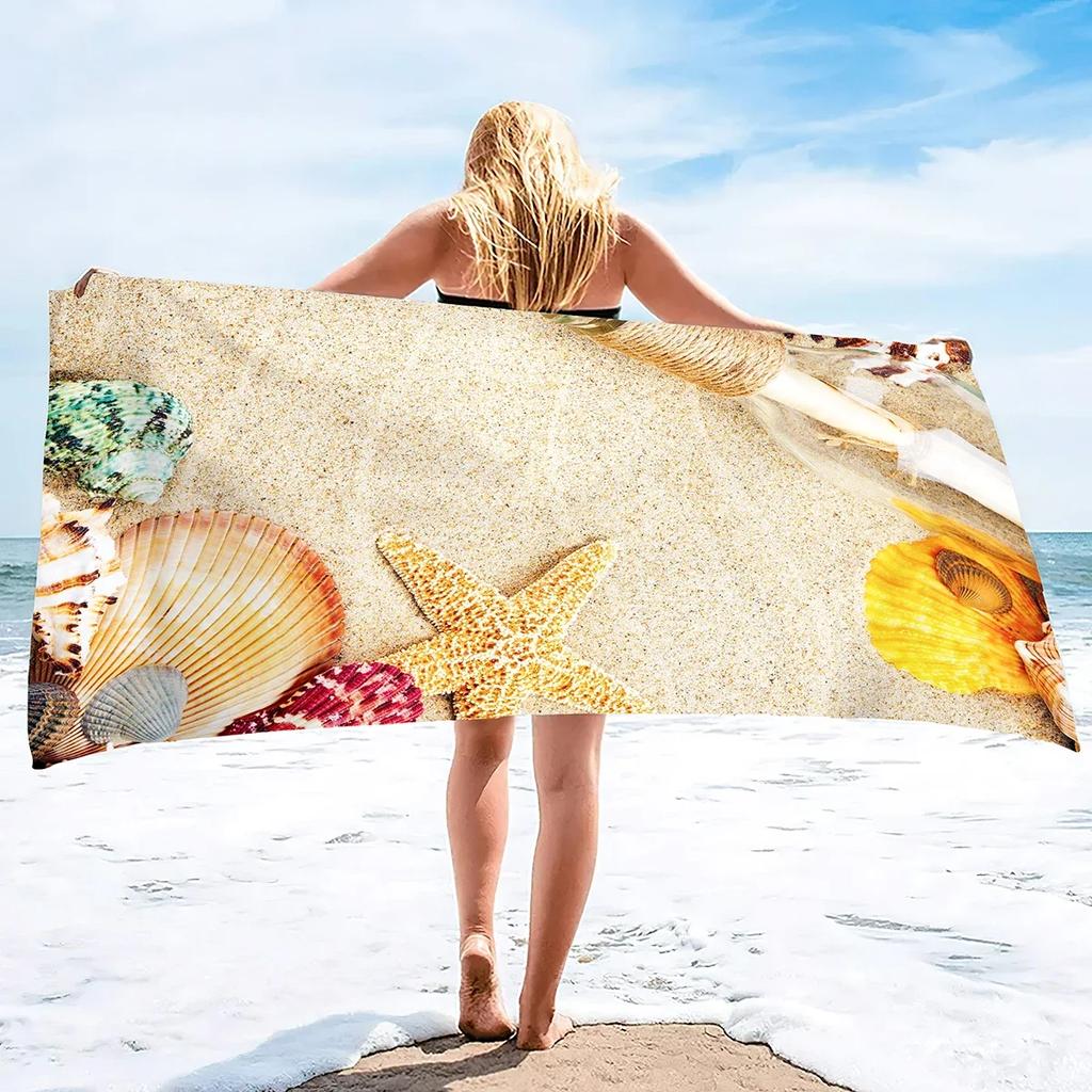 Shell Beach Towels Sand Free Bathroom Towel Soft Oversized Absorbent Dry Fast for Swimming Pool Towel