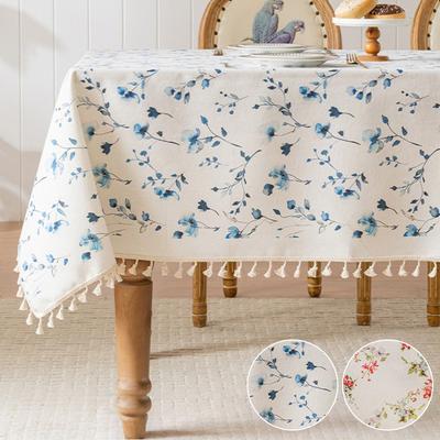 1 τεμάχιο επιτραπέζια διακόσμηση, ανθεκτικά στη σκόνη τραπεζομάντιλα, ρετρό εκτύπωση, λινό βαμβάκι, φούντα, κάλυμμα τραπεζιού, αδιάβροχο, διακόσμηση σπιτιού, γιορτινό πάρτι