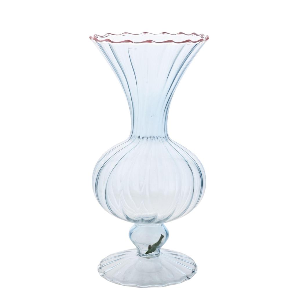 Hestia Ribbed Vase with Pink Trim